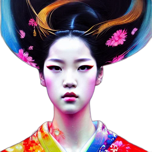 face, photorealistic, oil painting, fantasy art, concept art, colorful, blue, neon transparent PNG cut-out