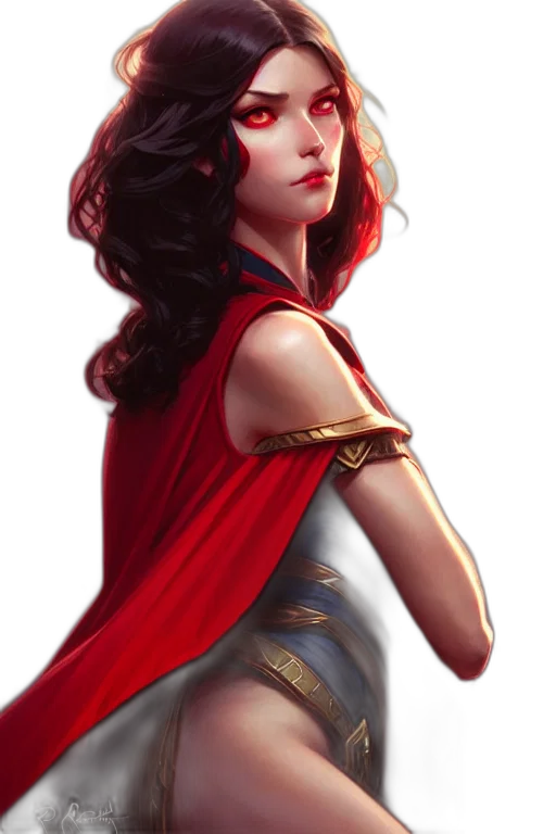 crown, fantasy art, comic book art, concept art, pixel art, red, tall, girl transparent PNG cut-out