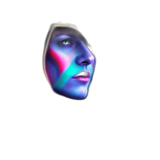 face, mask, robot, jewelry, vaporwave, 3d render, photorealistic, concept art transparent PNG cut-out