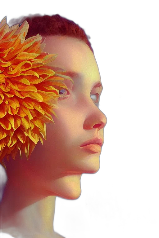 flower, face, crown, hair, photorealistic, 3d render, fantasy art, oil painting transparent PNG cut-out