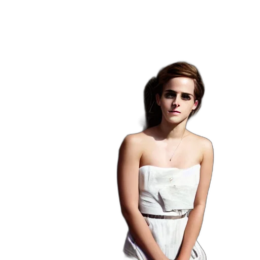 dress, face, creature, photorealistic, monochrome, emma, watson, full transparent PNG cut-out