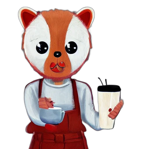 staff, 3d render, concept art, cartoon, pixel art, anthropomorphic, red, panda transparent PNG cut-out
