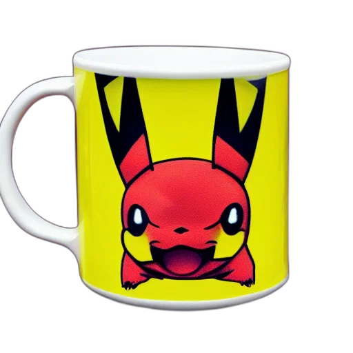 3d render, pixel art, photorealistic, fantasy art, pikachu-print, mug, advertising, photography transparent PNG cut-out