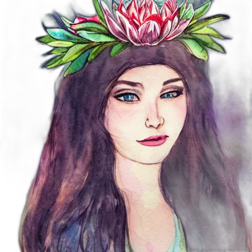 crown, face, flower, hat, watercolor, fantasy art, photorealistic, oil painting transparent PNG cut-out
