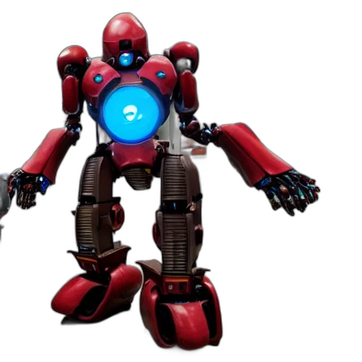 robot, weapon, 3d render, concept art, pixel art, comic book art, red, metroid transparent PNG cut-out