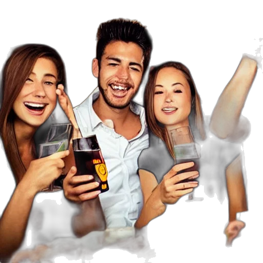 photorealistic, 3d render, party, friends, while, drinking, heineken, beer transparent PNG cut-out