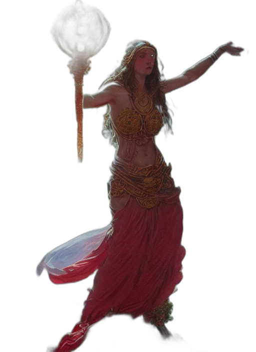 staff, dress, jewelry, concept art transparent PNG cut-out