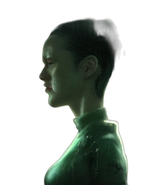 robot, face, dress, jacket, concept art, photorealistic, 3d render, cyberpunk transparent PNG cut-out