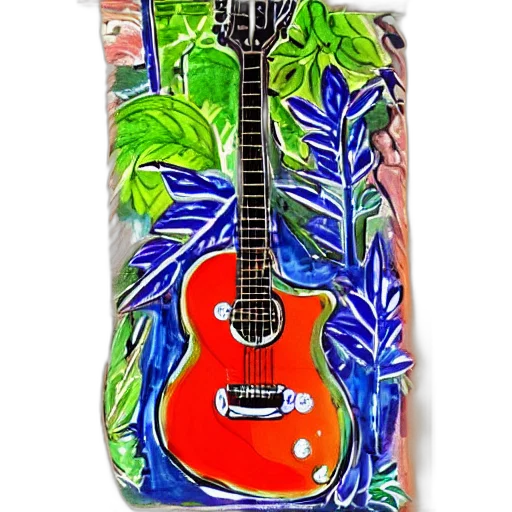 photorealistic, oil painting, watercolor, paint, guitar, romanesque transparent PNG cut-out