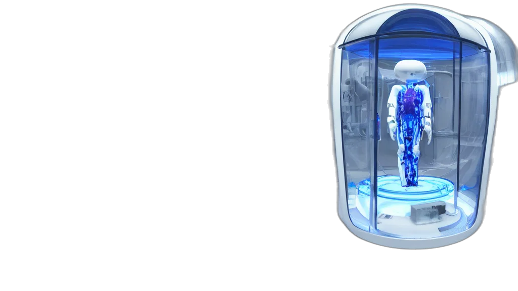 concept art, 3d render, futuristic, enclosed, medical, pod, glass, tank transparent PNG cut-out