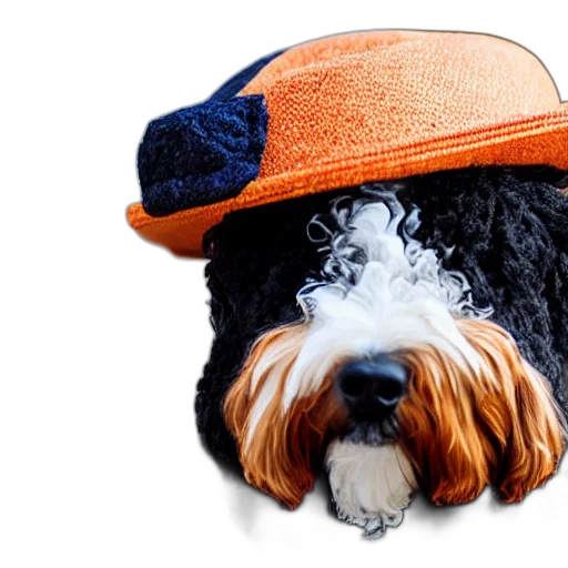 hat, photorealistic, bernedoodle, wearing, stylized, icon, trending, high transparent PNG cut-out