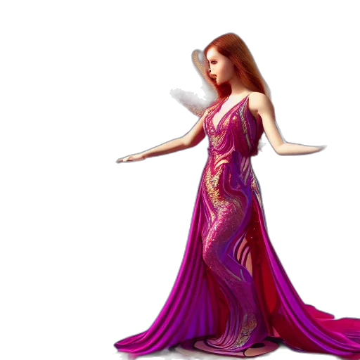 dress, 3d render, concept art, fantasy art, cartoon, beautiful, orchid, phoenix transparent PNG cut-out