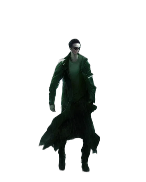 jacket, creature, staff, mask, concept art, comic book art, cyberpunk, fantasy art transparent PNG cut-out