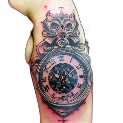 photorealistic, tattoo, design, nothing, pernament, melting, pocket, watch transparent PNG cut-out