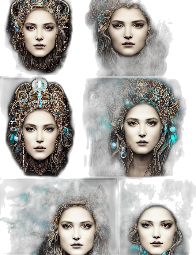 jewelry, crown, face, fantasy art, concept art, photorealistic, comic book art, blue transparent PNG cut-out