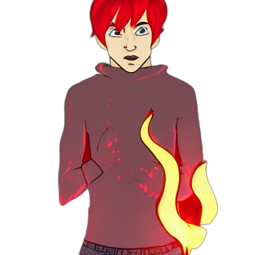 jacket, staff, concept art, pixel art, cartoon, comic book art, fire, red transparent PNG cut-out