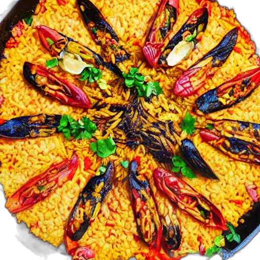 food, big, paella, valenciana transparent PNG cut-out