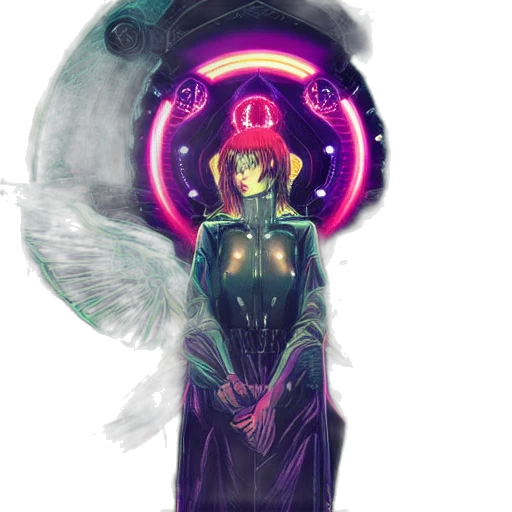 dress, staff, mask, robot, cyberpunk, concept art, fantasy art, pixel art transparent PNG cut-out