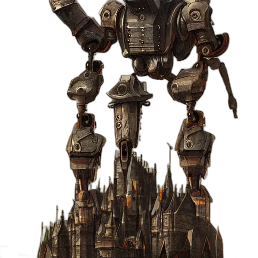 robot, weapon, staff, concept art, fantasy art, 3d render, surreal, artstation transparent PNG cut-out