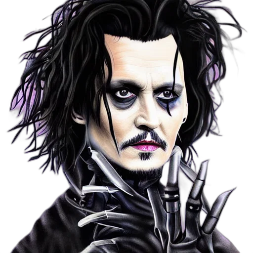 comic book art, cartoon, fantasy art, photorealistic, portrait, johnny, depp, edward transparent PNG cut-out