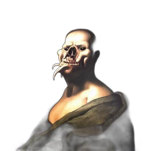 face, mask, staff, creature, concept art, photorealistic, 3d render, fantasy art transparent PNG cut-out