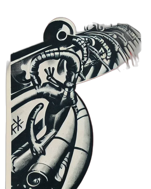 weapon, sword, robot, umbrella, concept art, soviet, propaganda, poster transparent PNG cut-out