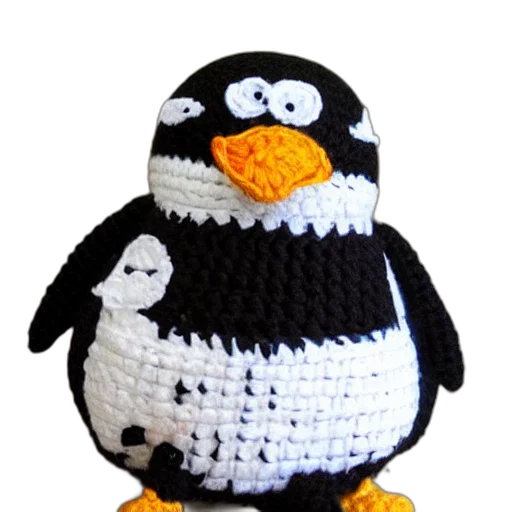 hat, pixel art, 3d render, monochrome, crocheted, penguin, doll transparent PNG cut-out