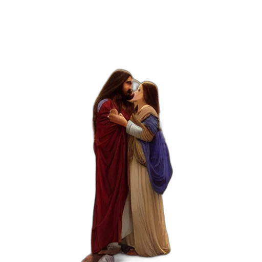 dress, sword, 3d render, concept art, pixel art, photorealistic, jesus, kissing transparent PNG cut-out
