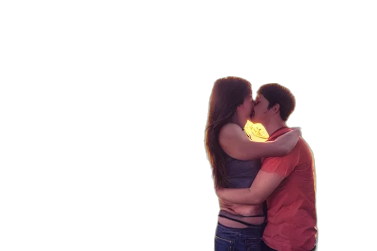 3d render, photorealistic, neon lights, fire, outer space, underwater, girl, kiss transparent PNG cut-out