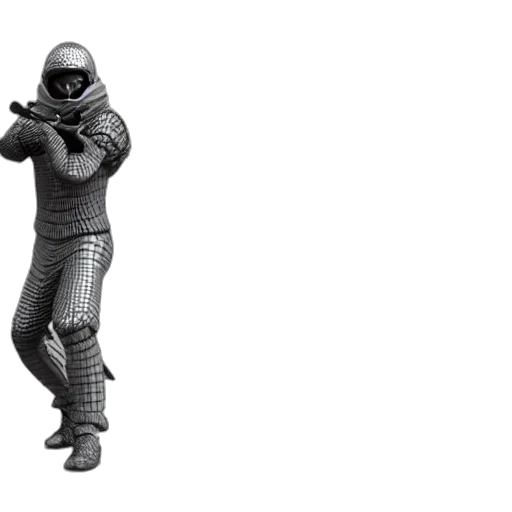 robot, jacket, weapon, 3d render, concept art, outer space, monochrome, focused transparent PNG cut-out