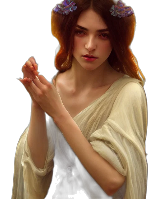 dress, jewelry, staff, fantasy art, photorealistic, oil painting, concept art, fire transparent PNG cut-out
