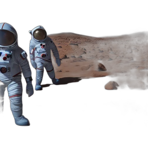 robot, concept art, 3d render, fantasy art, photorealistic, outer space, fog, astronauts transparent PNG cut-out