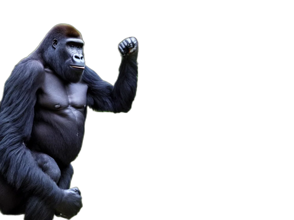 animal, creature, 3d render, concept art, photorealistic, gorilla, headset, playing transparent PNG cut-out