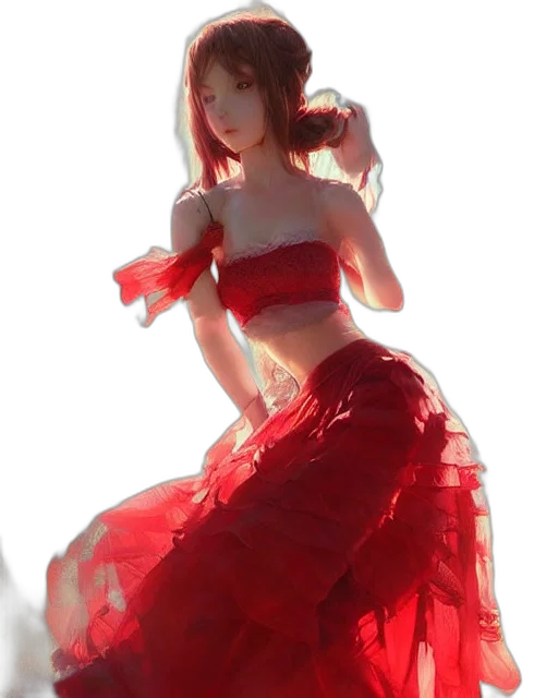dress, robot, concept art, fantasy art, 3d render, photorealistic, red, aerith transparent PNG cut-out