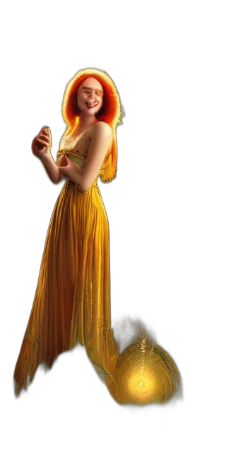 dress, staff, crown, concept art, fantasy art, 3d render, photorealistic, fire transparent PNG cut-out