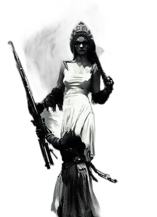 weapon, dress, staff, sword, concept art, fantasy art, comic book art, pixel art transparent PNG cut-out