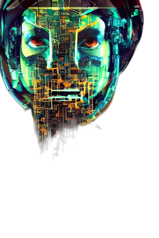 robot, mask, face, cyberpunk, concept art, pixel art, comic book art, outer space transparent PNG cut-out