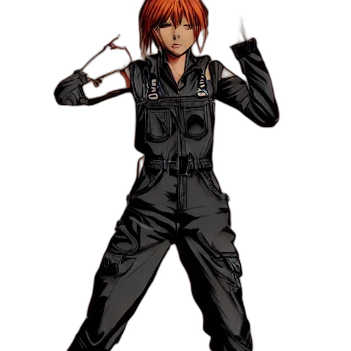 jacket, staff, weapon, concept art, pixel art, anime, comic book art, full transparent PNG cut-out