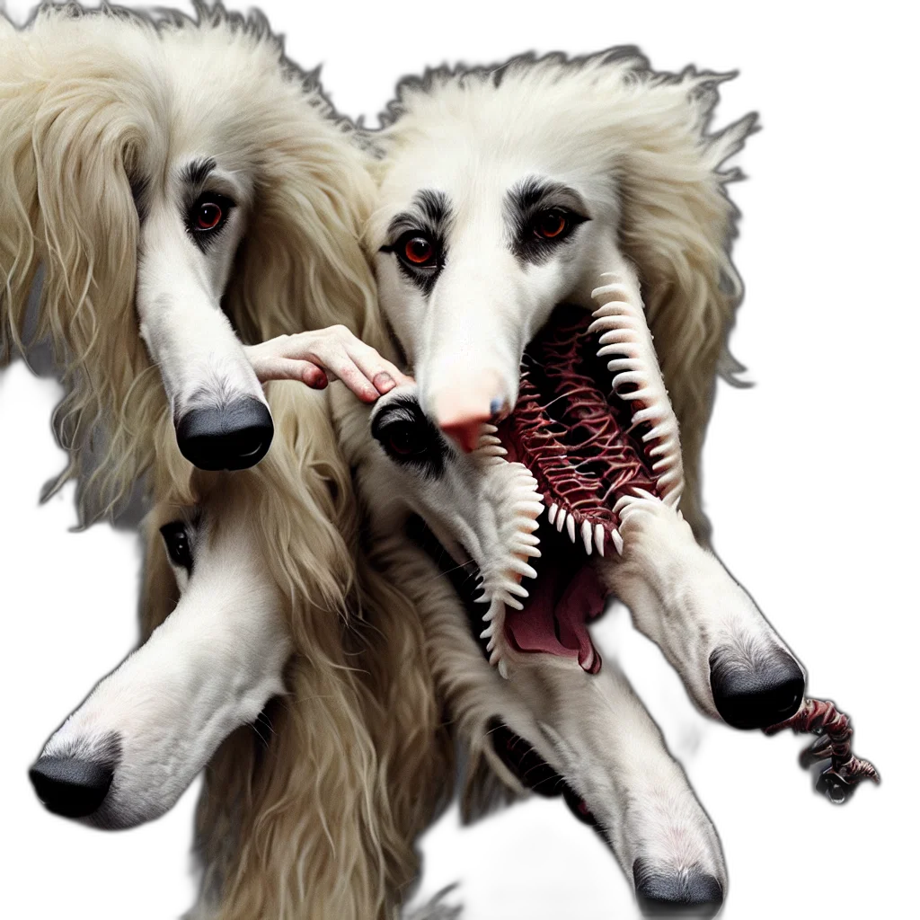 creature, animal, mask, concept art, photorealistic, 3d render, pixel art, borzoi transparent PNG cut-out