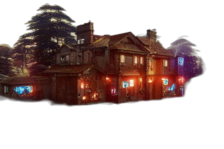 building, concept art, 3d render, cyberpunk, pixel art, city street, night, neon lights transparent PNG cut-out