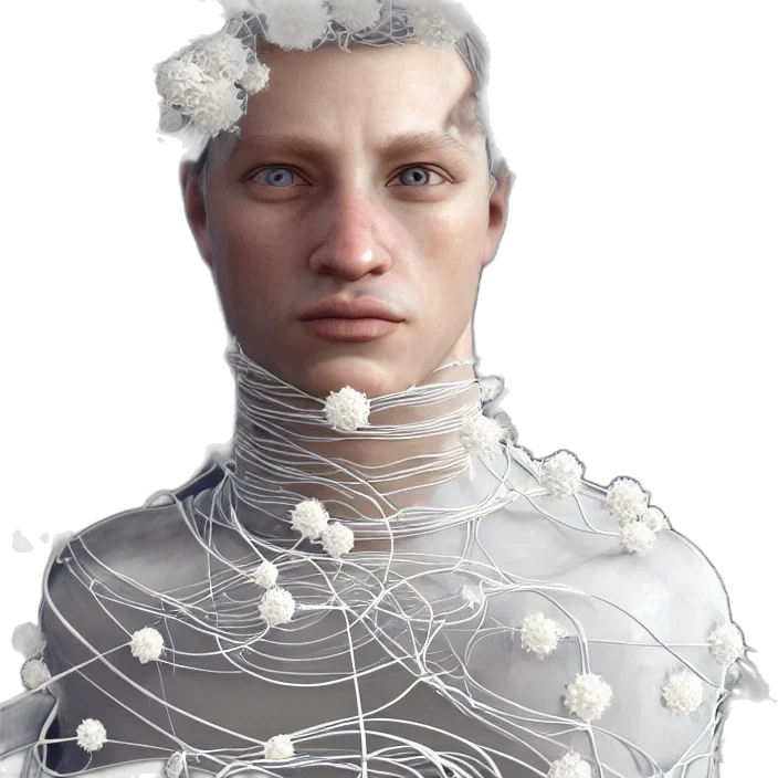 face, robot, crown, jewelry, 3d render, concept art, cyberpunk, photorealistic transparent PNG cut-out