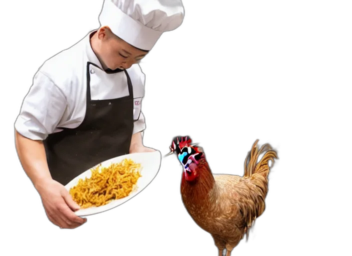 food, animal, photorealistic, 3d render, concept art, pixel art, photo, rooster transparent PNG cut-out