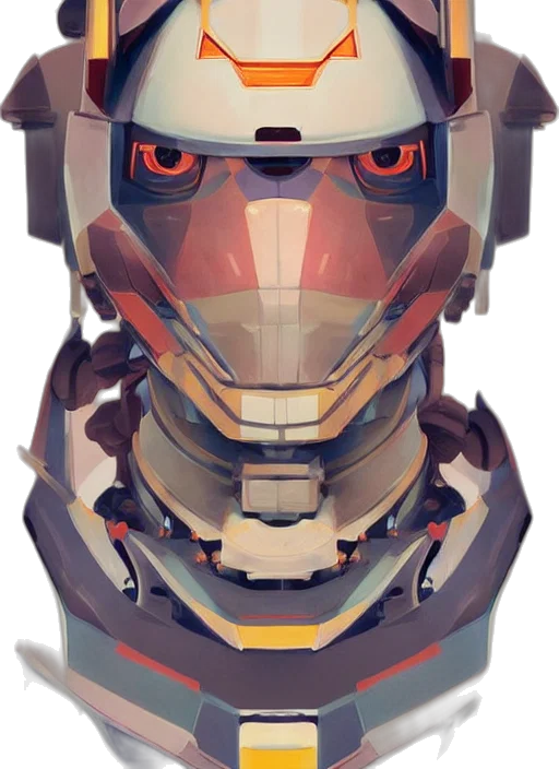robot, face, mask, weapon, concept art, 3d render, pixel art, anime transparent PNG cut-out