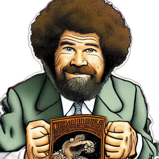 animal, staff, cartoon, comic book art, bob, ross, portrait, robert transparent PNG cut-out