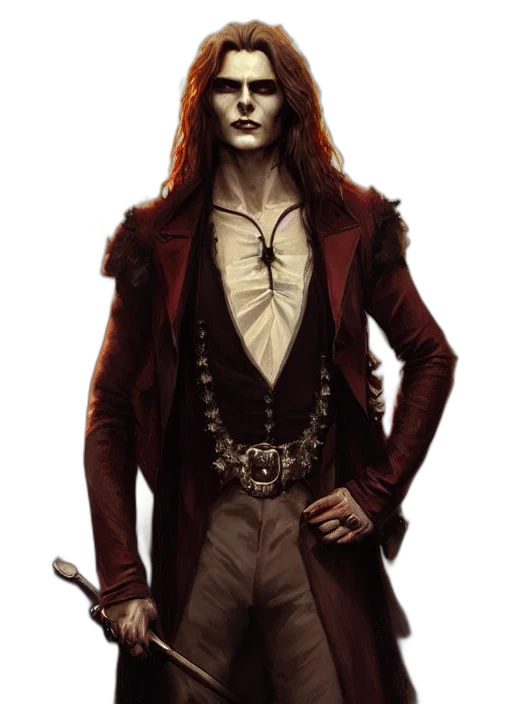 jacket, staff, concept art, fantasy art, comic book art, photorealistic, red, dark transparent PNG cut-out