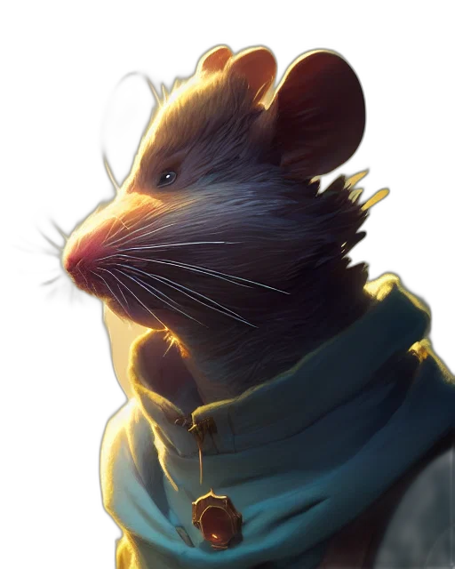 jacket, staff, animal, crown, concept art, fantasy art, 3d render, photorealistic transparent PNG cut-out