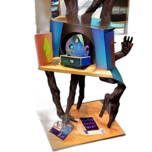 robot, furniture, 3d render, concept art, outer space, mystery, toy, sculpture transparent PNG cut-out