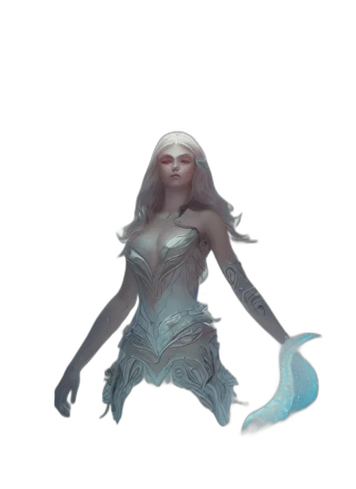 creature, staff, dress, concept art, fantasy art, pixel art, comic book art, underwater transparent PNG cut-out
