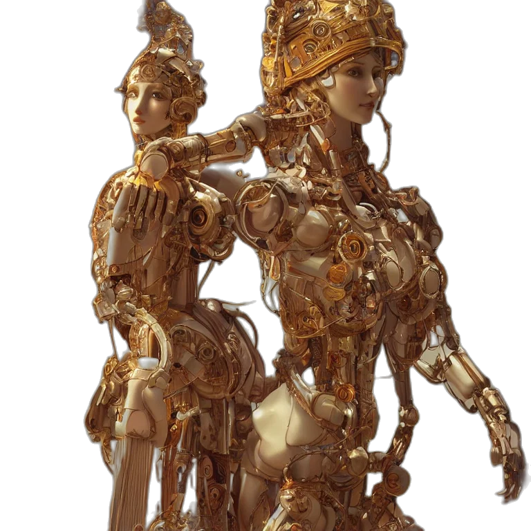 robot, crown, jewelry, staff transparent PNG cut-out