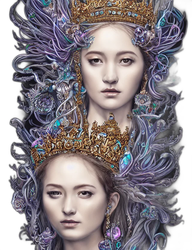 crown, jewelry, face, fantasy art, photorealistic, concept art, oil painting, blue transparent PNG cut-out